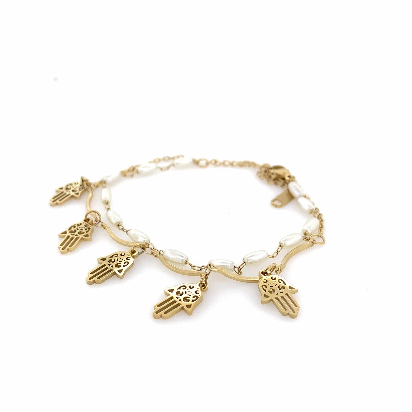 Zylver Hamsa Charm Bracelet with Pearl Accents for Women - Demi-Fine Collection