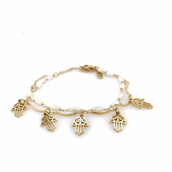Zylver Hamsa Charm Bracelet with Pearl Accents for Women - Demi-Fine Collection