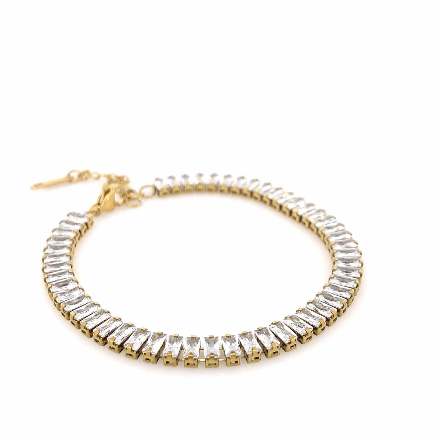 Zylver Tennis Bracelet with Clear Baguette Crystals for Women - Demi-Fine Collection