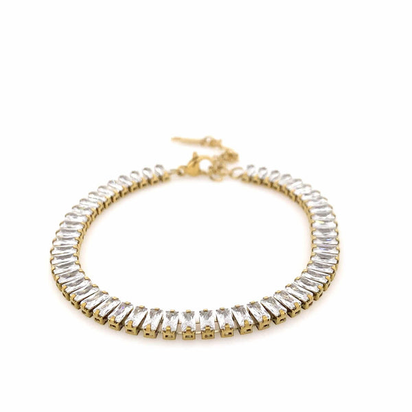 Zylver Tennis Bracelet with Clear Baguette Crystals for Women - Demi-Fine Collection