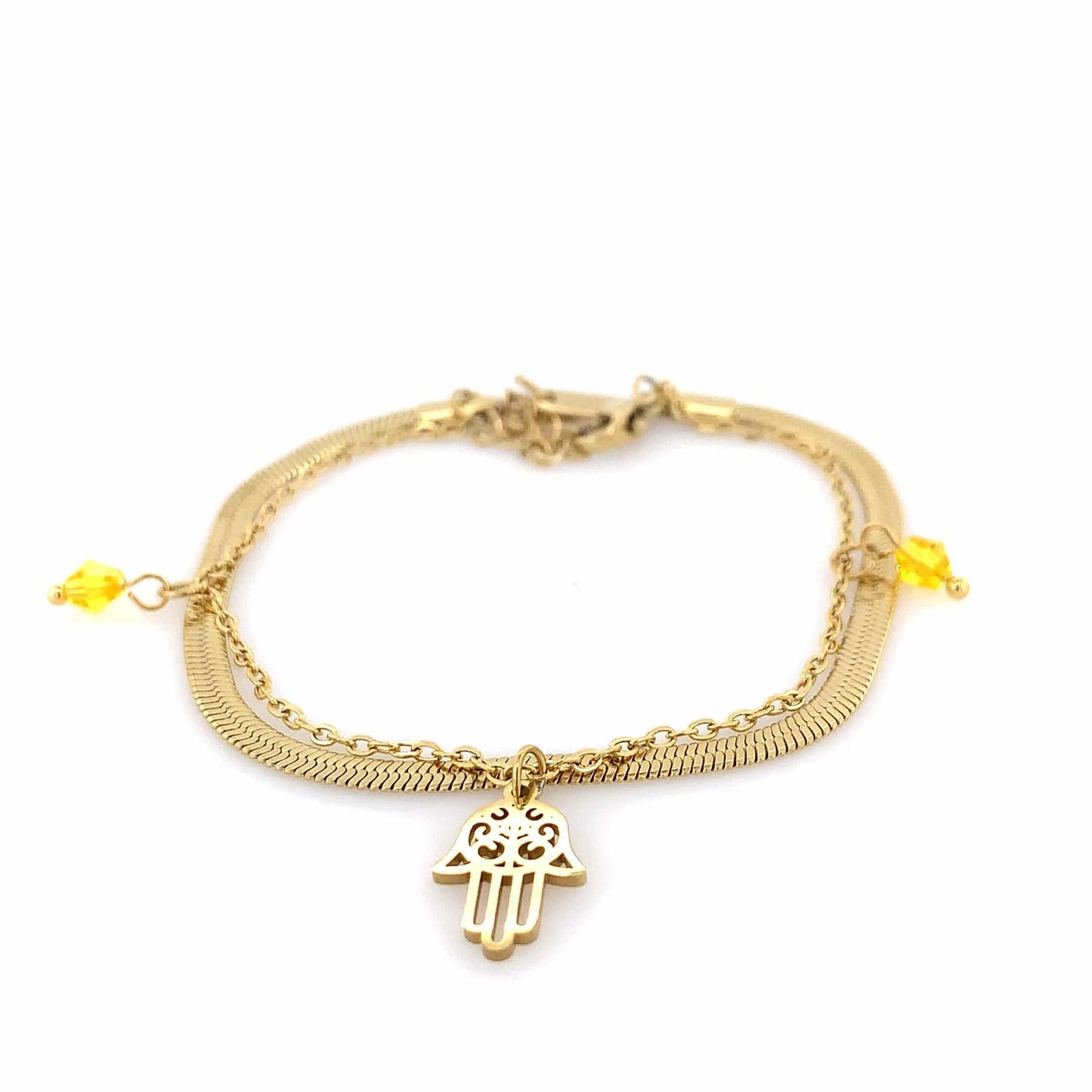 Zylver Hamsa Charm Bracelet with Yellow Beads for Women - Demi-Fine Collection