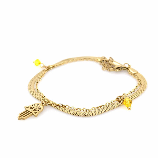 Zylver Hamsa Charm Bracelet with Yellow Beads for Women - Demi-Fine Collection