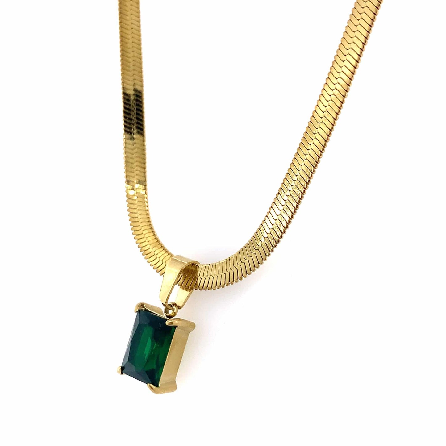 Zylver Herringbone Necklace with Green Gem for Women - Demi-Fine Collection