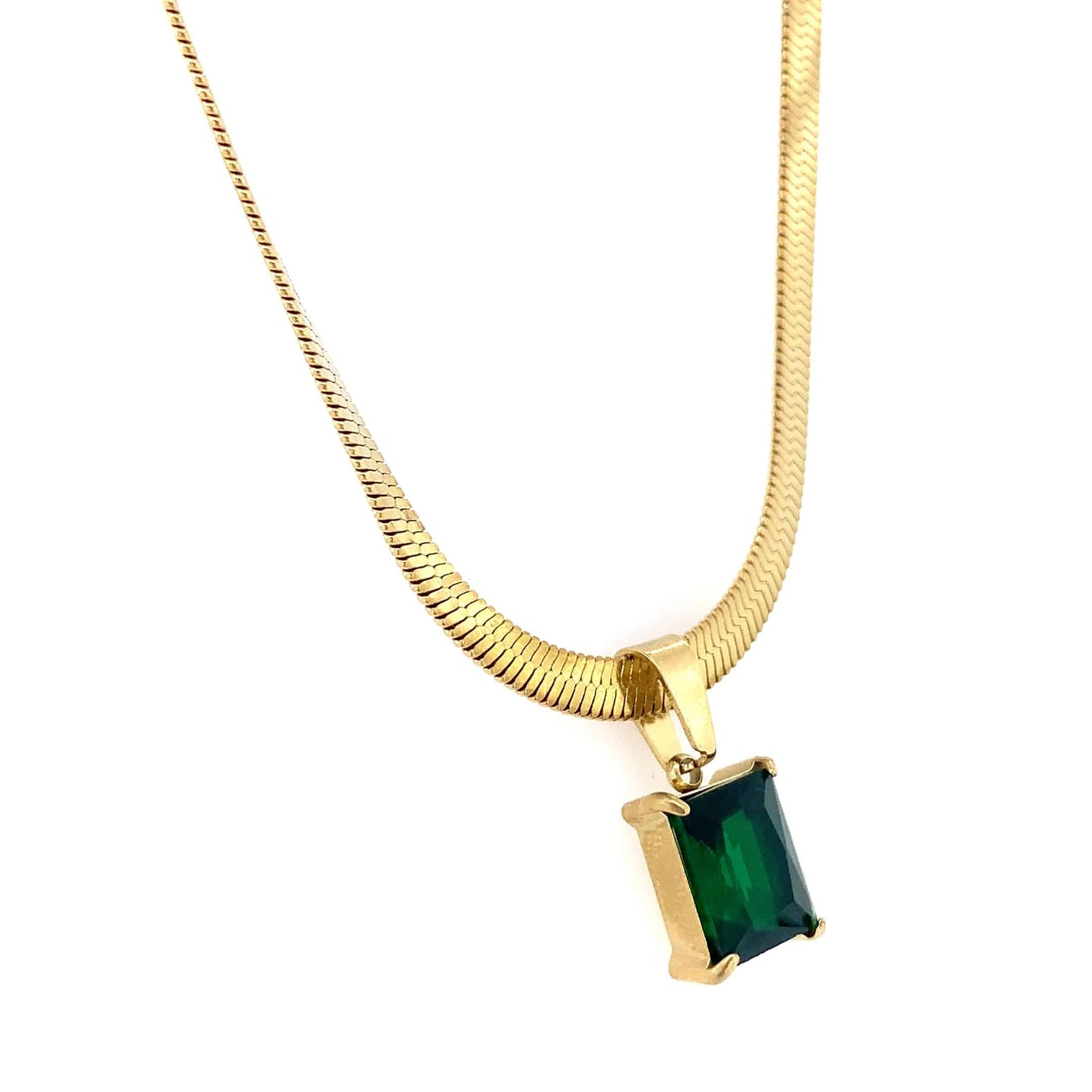 Zylver Herringbone Necklace with Green Gem for Women - Demi-Fine Collection