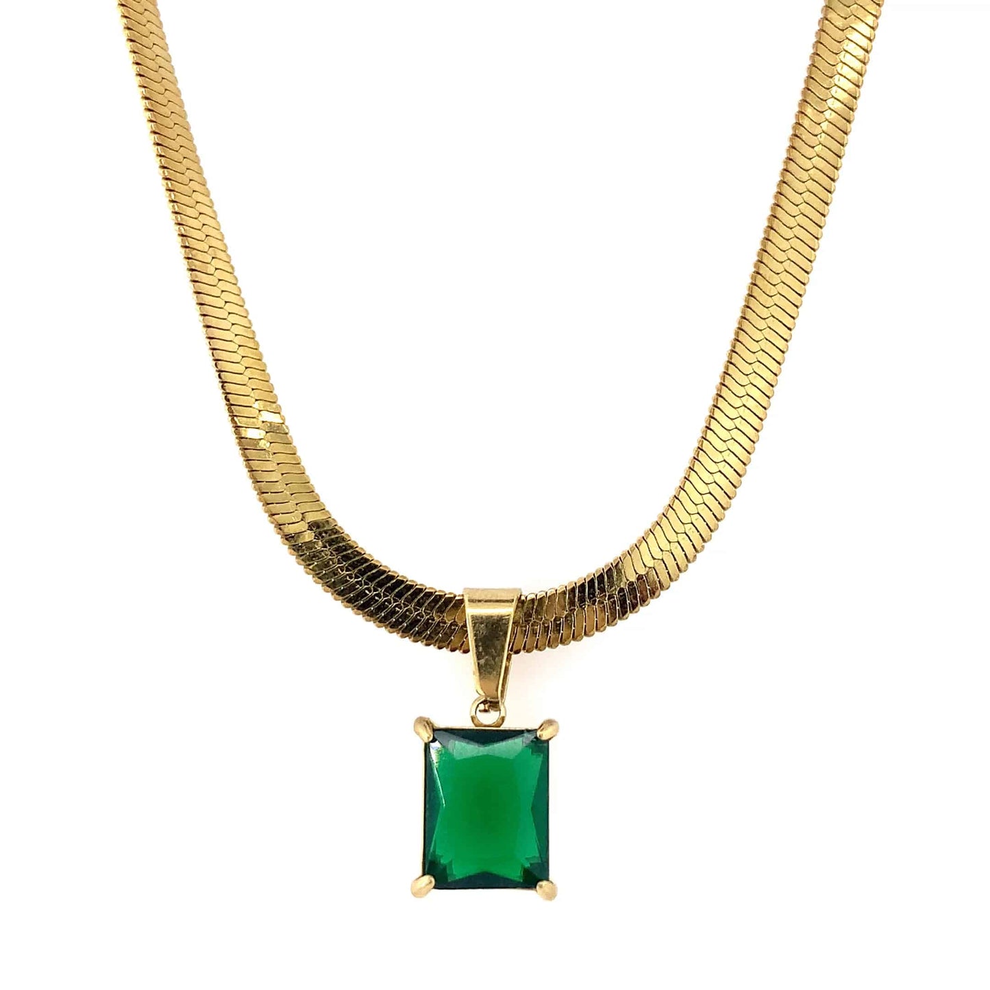 Zylver Herringbone Necklace with Green Gem for Women - Demi-Fine Collection