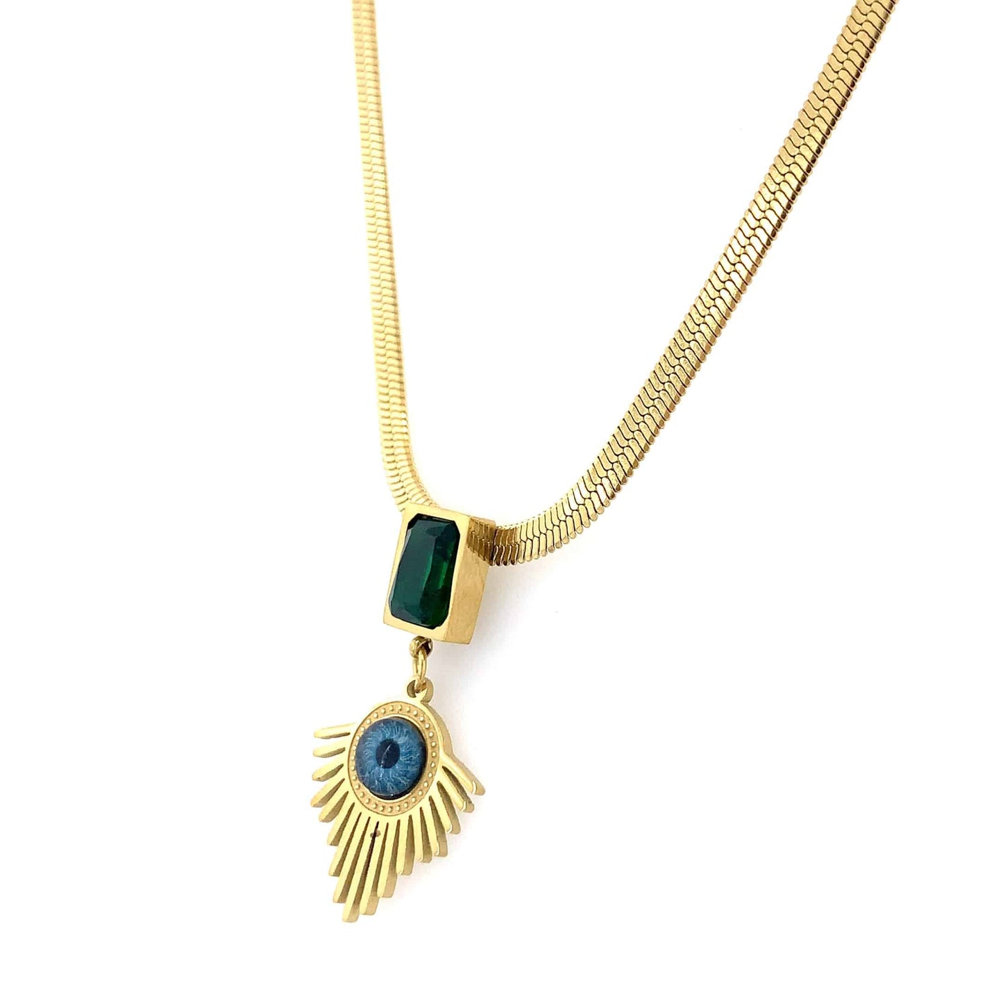 Zylver Evil Eye Necklace with Green Gem for Women - Demi-Fine Collection