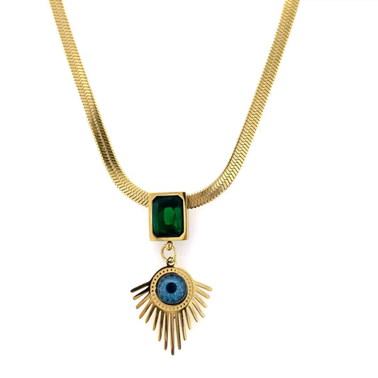 Zylver Evil Eye Necklace with Green Gem for Women - Demi-Fine Collection