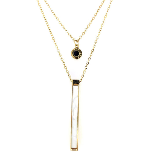 Zylver Layered Necklace with Onyx and Pearl Bar for Women - Demi-Fine Collection