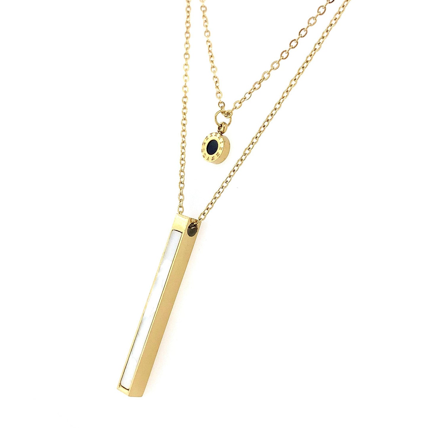 Zylver Layered Necklace with Onyx and Pearl Bar for Women - Demi-Fine Collection