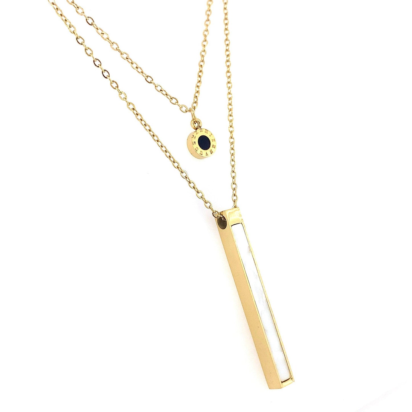 Zylver Layered Necklace with Onyx and Pearl Bar for Women - Demi-Fine Collection