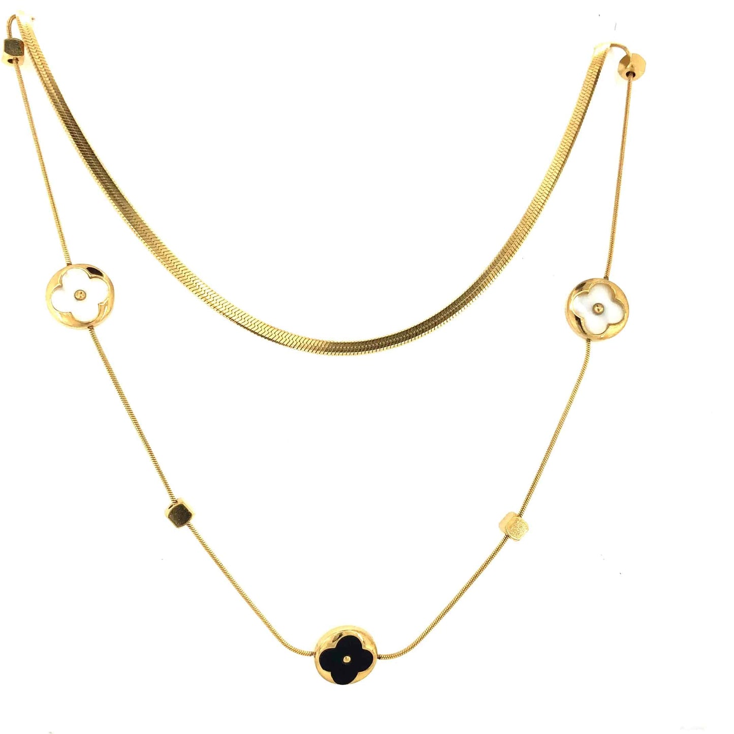Zylver Layered Floral Necklace with Black and White Accents for Women - Demi-Fine Collection