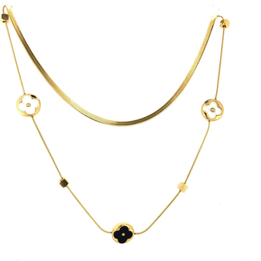 Zylver Layered Floral Necklace with Black and White Accents for Women - Demi-Fine Collection