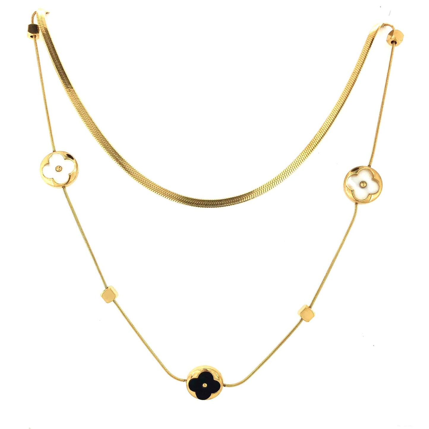 Zylver Layered Floral Necklace with Black and White Accents for Women - Demi-Fine Collection
