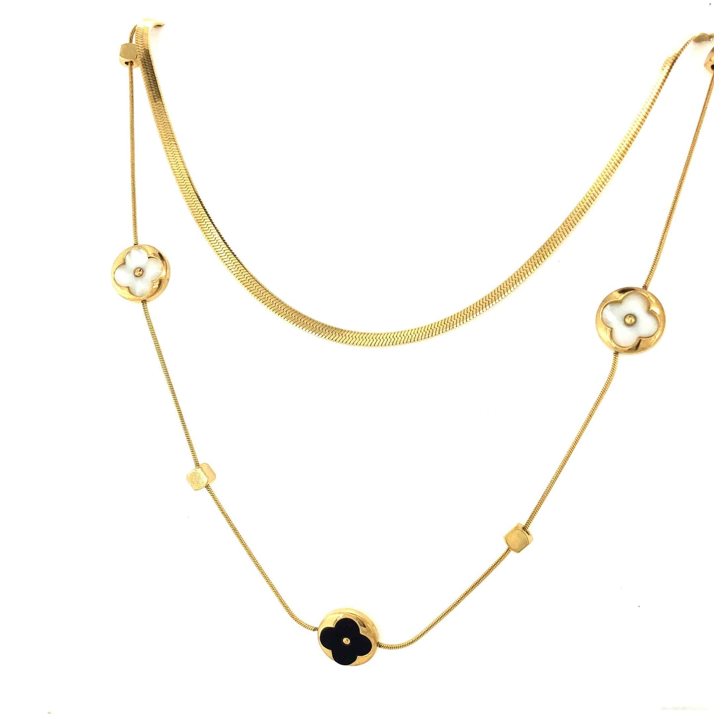 Zylver Layered Floral Necklace with Black and White Accents for Women - Demi-Fine Collection
