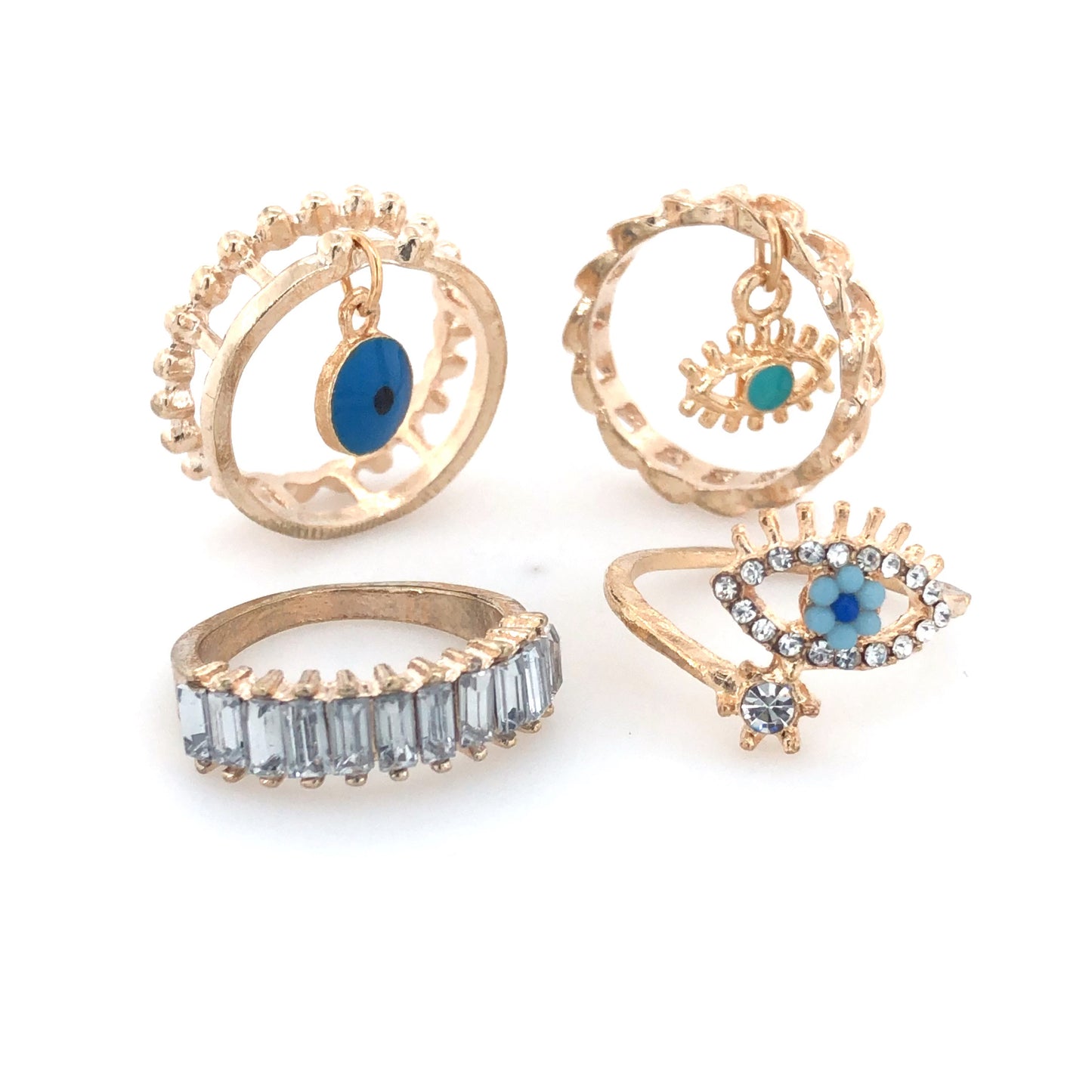 Zylver 4-Piece Evil Eye Ring Set for Women - Brass Monkey Collection