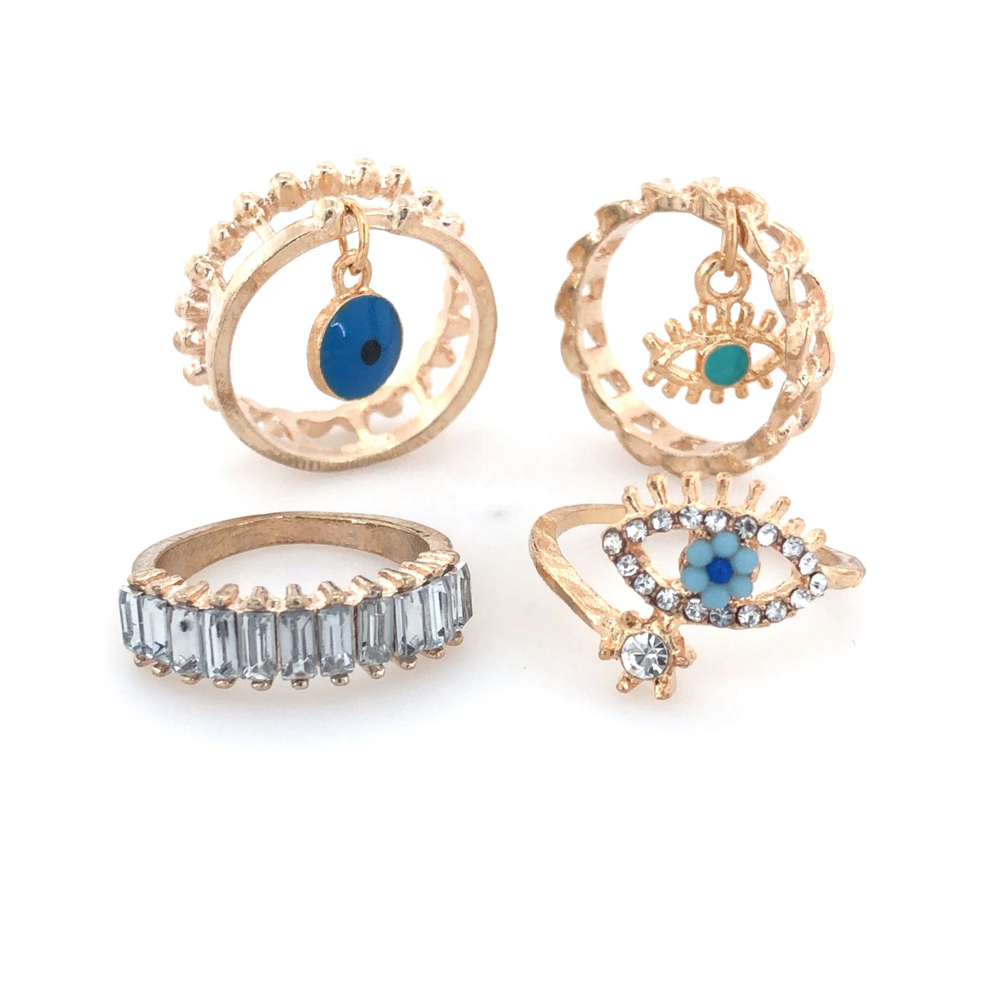 Zylver 4-Piece Evil Eye Ring Set for Women - Brass Monkey Collection