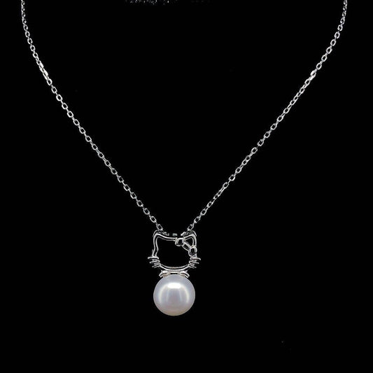 🐾 Cute Kitty Pearl Pendant Necklace 🐾 - ZYLVER.IN