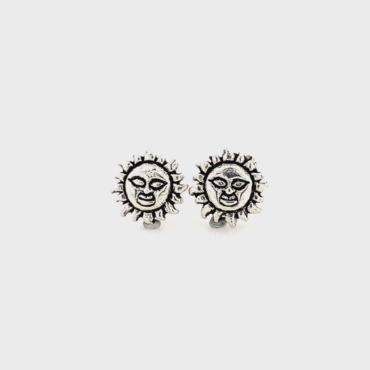 Zylver Sunface Oxidized Stud Earrings for Women - Sterling Silver Collection