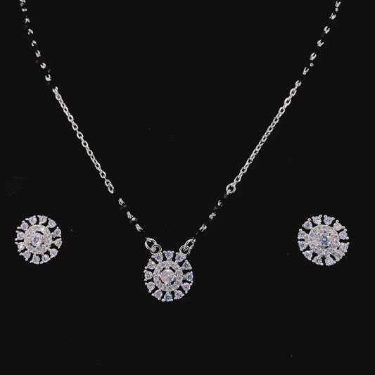 Zylver Sterling Silver Mangalsutra with Sparkling Circular Pendant & Earrings