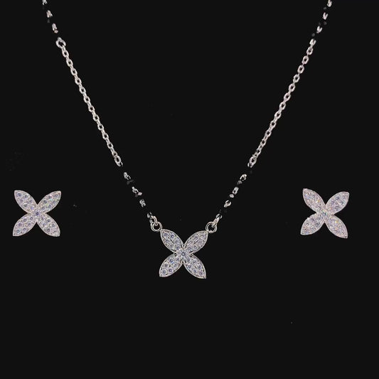 Zylver Sterling Silver Mangalsutra with Elegant Floral Pendant & Earrings