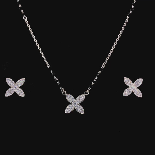 Zylver Sterling Silver Mangalsutra with Elegant Floral Pendant & Earrings