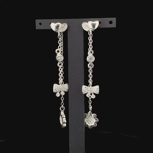 Zylver Heart and Bow Dangle Earrings for Women - Sterling Silver Collection