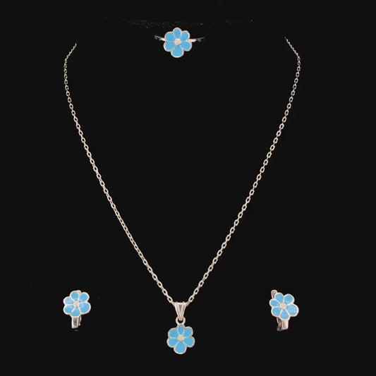 Zylver Blue Flower Jewelry Set for Kids - Sterling Silver Collection
