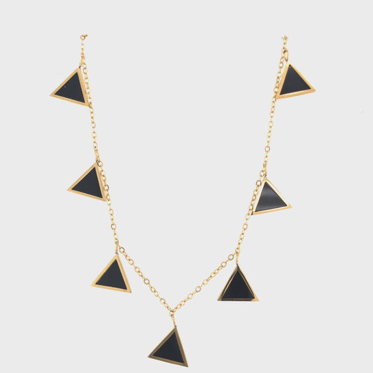 Zylver Geometric Triangle Necklace with Black Accents for Women - Demi-Fine Collection