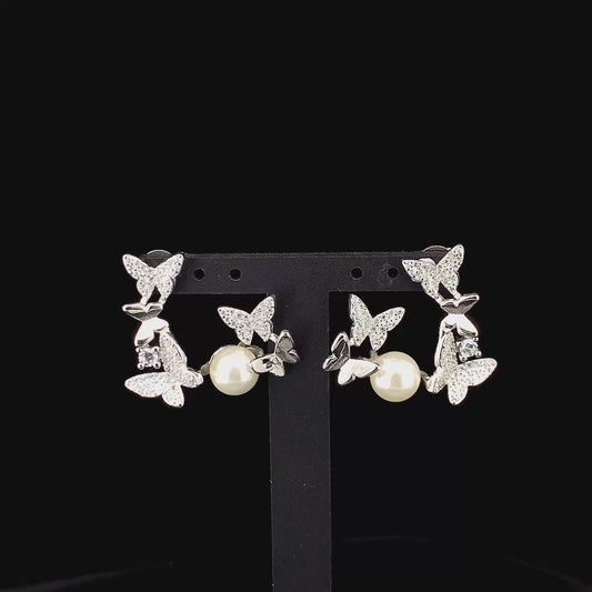 Zylver Butterfly Pearl Statement Earrings for Women - Sterling Silver Collection