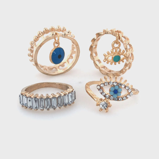 Zylver 4-Piece Evil Eye Ring Set for Women - Brass Monkey Collection