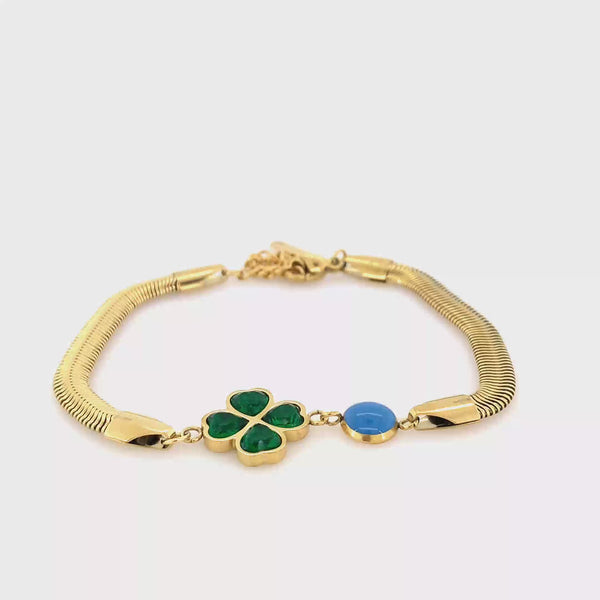 Zylver Clover Charm Bracelet with Enamel Accents for Women - Demi-Fine Collection