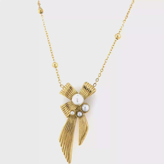 Zylver Pearl Bow Necklace for Women - Demi-Fine Collection