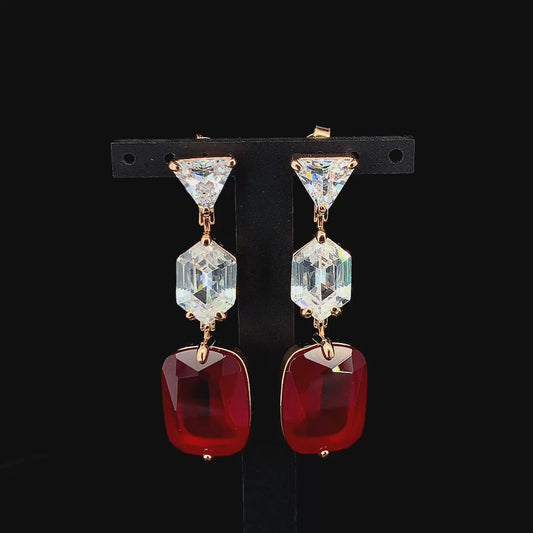 Zylver Red Crystal Drop Earrings for Women - Demi-Fine Collection