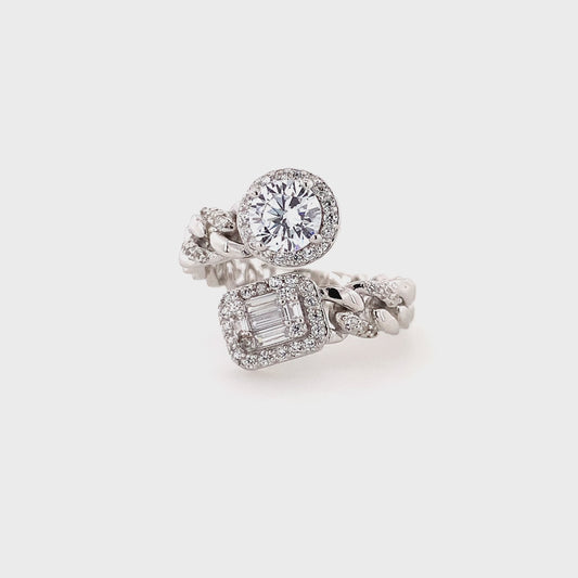 Zylver Adjustable Dual-Stone Twisted Band Ring for Women - Sterling Silver Collection