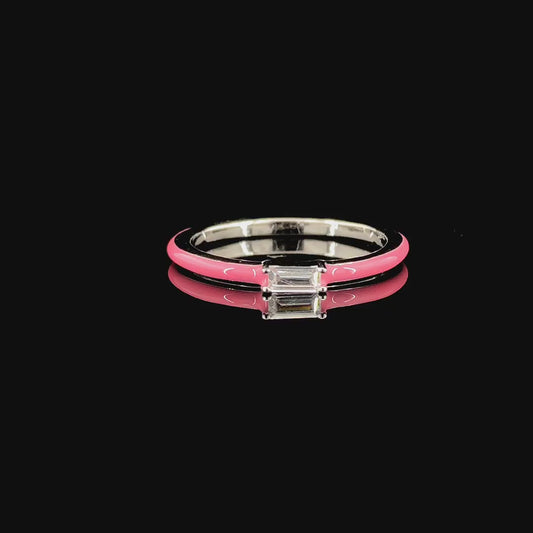 Zylver Pink Enameled Baguette Ring for Women - Sterling Silver Collection