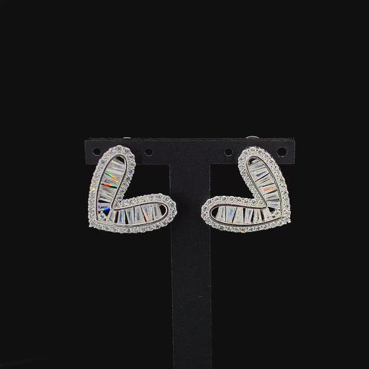 Zylver Heart Stud Earrings with Baguette Zirconia for Women - Sterling Silver Collection