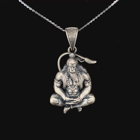 Zylver Meditative Lord Hanuman Pendant for Men - Sterling Silver Collection