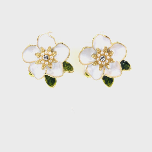 Zylver White Floral Stud Earrings for Women - Brass Monkey Collection