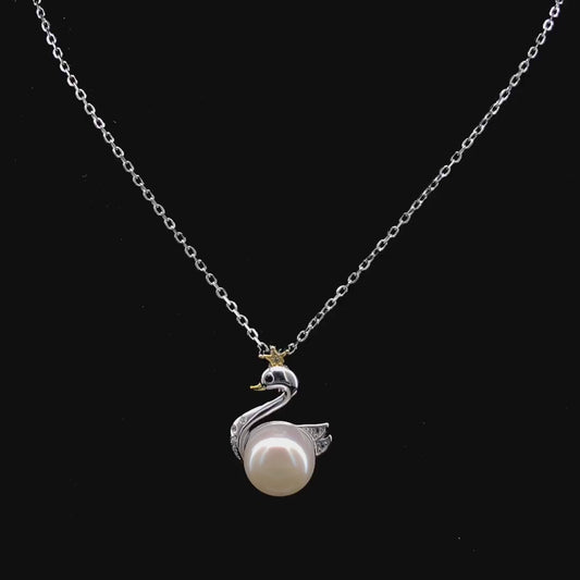 Zylver Majestic Swan Pearl Necklace with Golden Crown for Women - Sterling Silver Collection