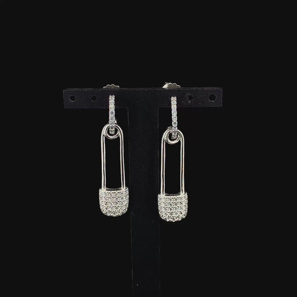 Zylver Safety Pin Earrings with Pavé Crystals for Women - Sterling Silver Collection