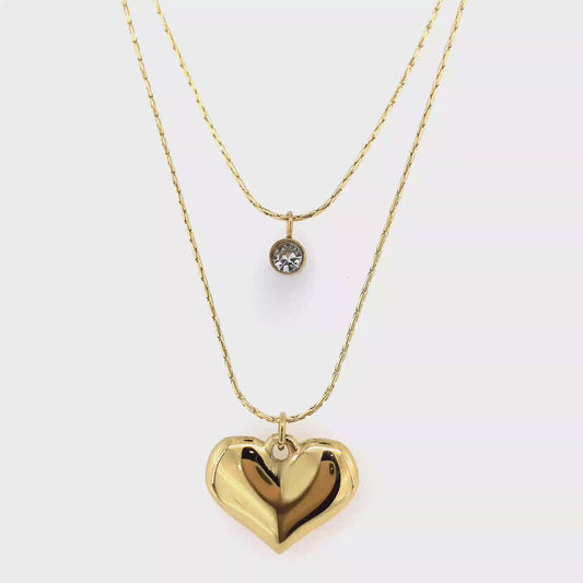 Zylver Layered Necklace with Heart and Crystal Charms for Women - Demi-Fine Collection