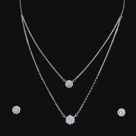 Zylver Radiant Layered Necklace and Stud Earring Set for Women - Sterling Silver Collection