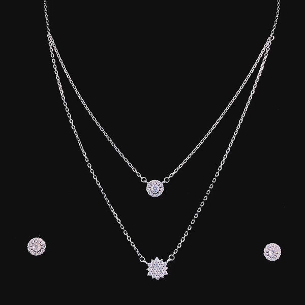 Zylver Radiant Layered Necklace and Stud Earring Set for Women - Sterling Silver Collection