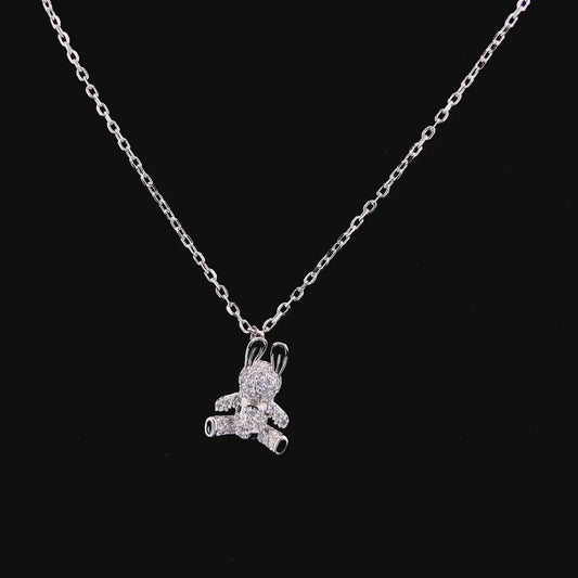 Zylver Zircon Teddy Bear Pendant Necklace for Women - Sterling Silver Collection